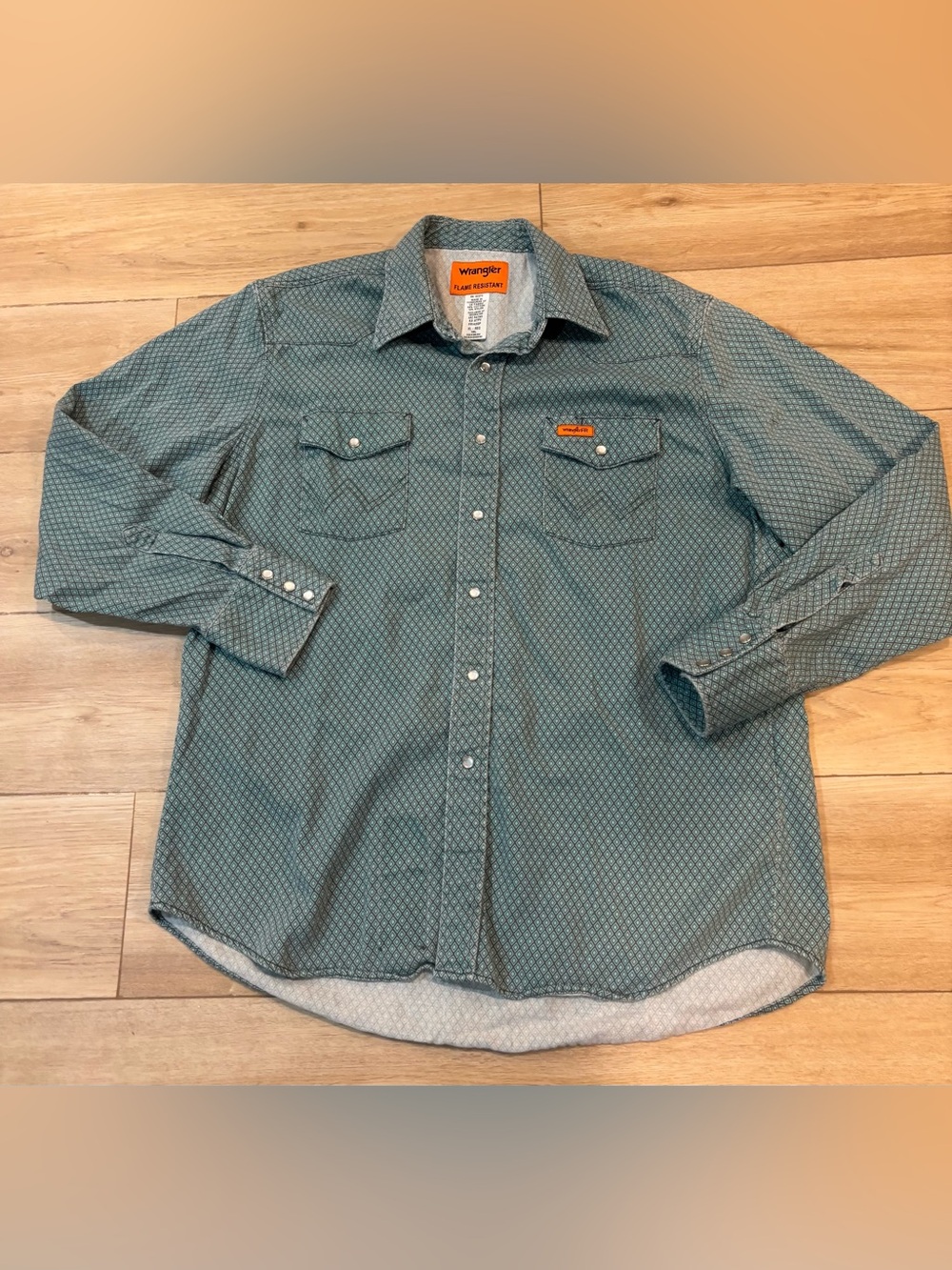 Wrangler plaid pearl snap FR HRC2 size XL Regular green geometric pattern